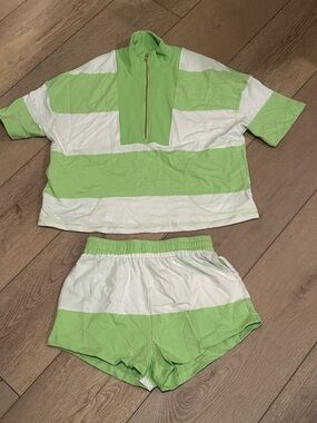Green and White Striped Two-Piece Lounge Set